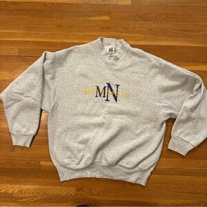 MN Logo Gray Crew Sweatshirt with Purple & Gold Vikings Colors